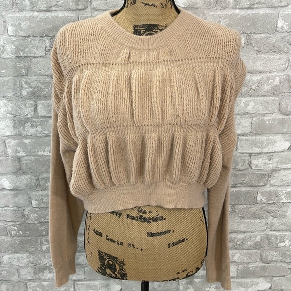 Dreamers by Debut Tan Ruffled Cropped Sweater - Picture 1 of 6